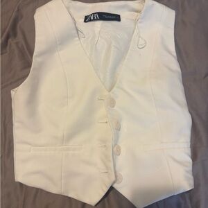 Zara Cream Buttoned Vest Crop Top